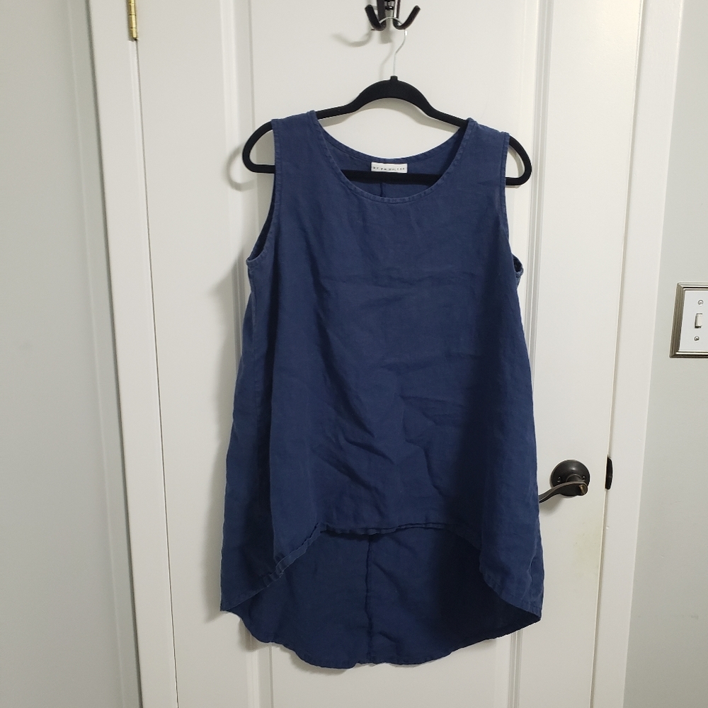 BRYN WALKER Blue Linen Flowy Sleeveless Top Blouse